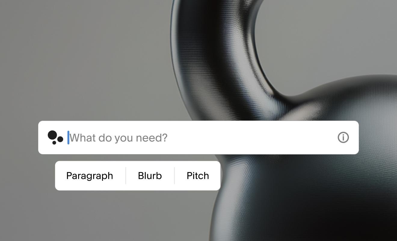 Squarespace yapay zeka metin aracı: “What do you need?” kutusu ve altında Paragraph, Blurb, Pitch seçenekleri