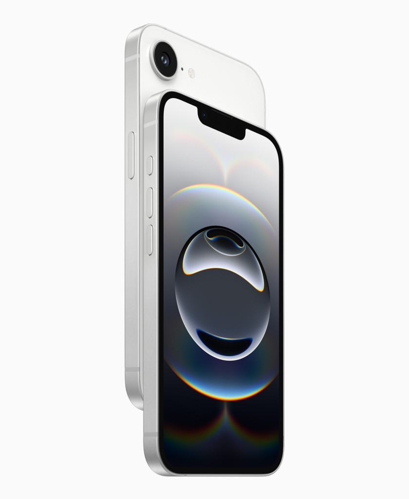Beyaz iPhone 16e önden ve arkadan; Apple'ın ilk C1 modemli telefonu
