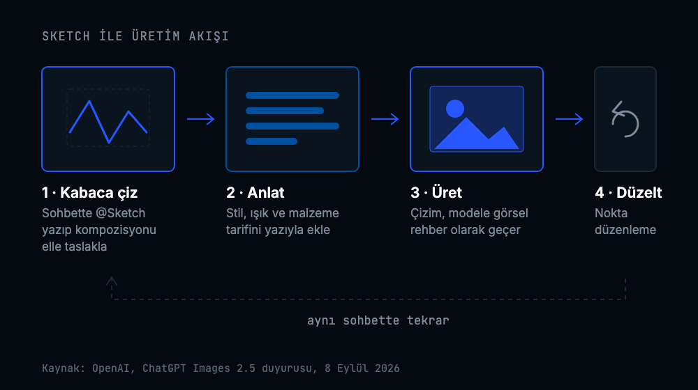 Sketch ile görsel üretim akışı: kabaca çiz, anlat, üret, düzelt